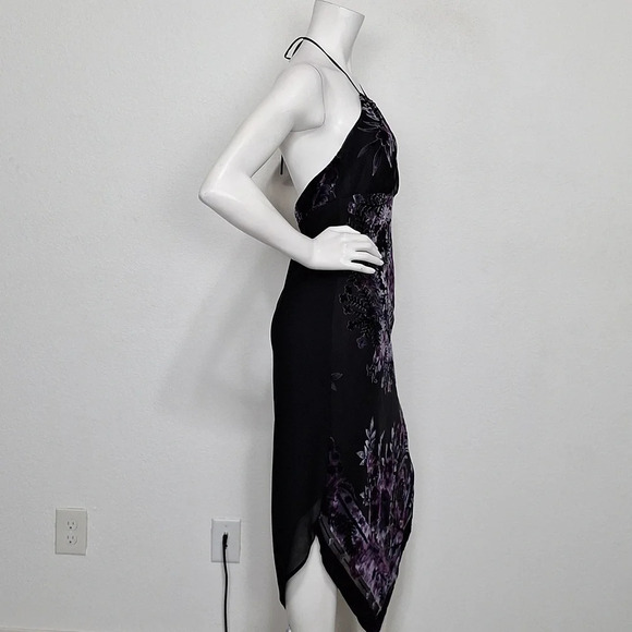 Black Purple Vintage Fairy Burnout Velvet Whimsigoth Halter Witchy Midi Dress L - Picture 12 of 13